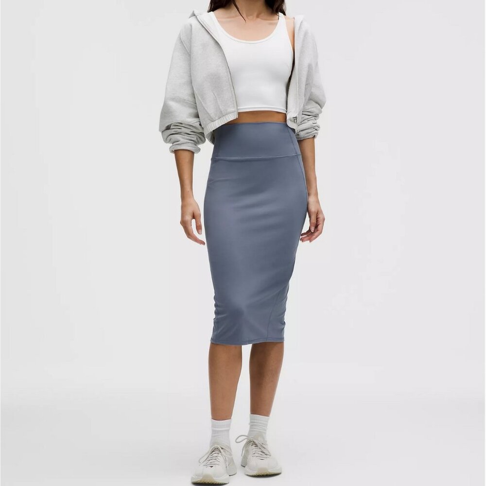 NWT $88 LULULEMON Nulu slim high-rise midi tight stretch pencil skirt oasis blue
